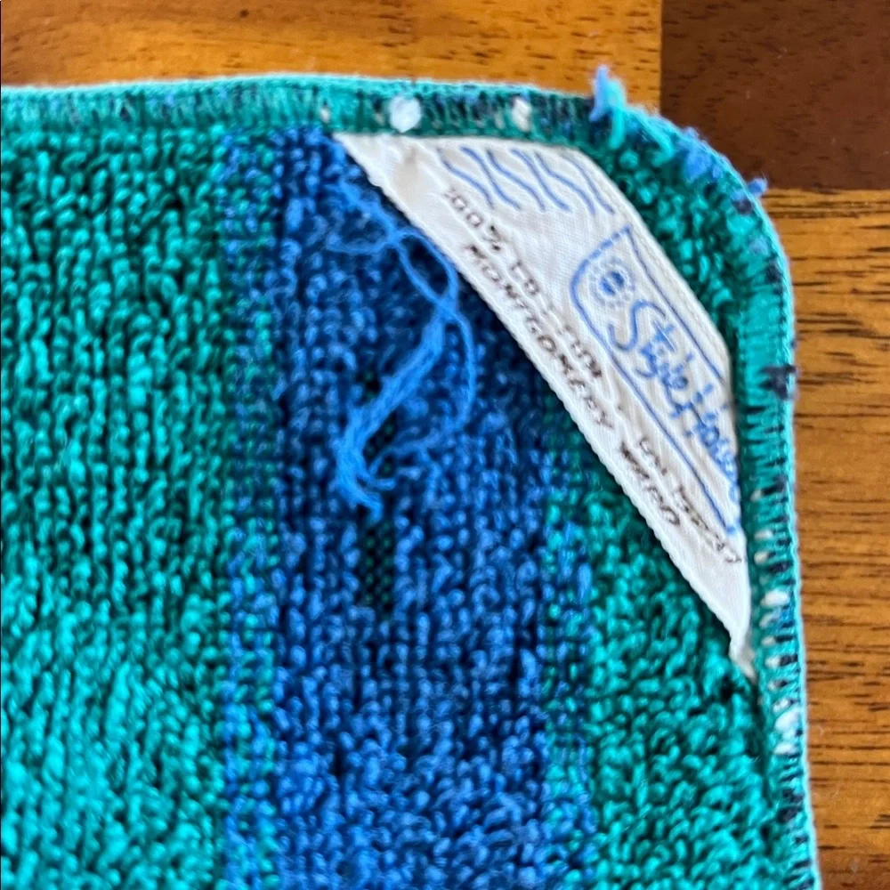 2 Style House Green & Blue Striped Wash Cloths Vtg Montgomery Ward *READ*